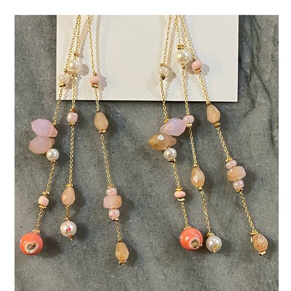 STYLE & CO Gold-Tone Mixed Bead Triple-Row Linear Drop Earrings - Picture 3 of 4